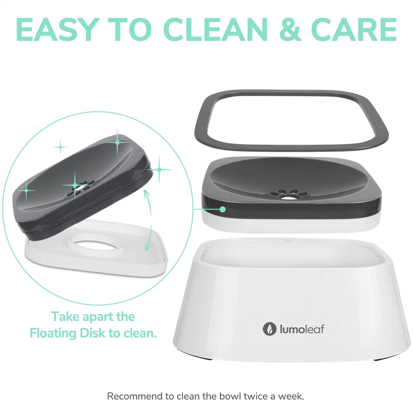 No-Spill Pet Bowl, Slow Water Feeder 35oz