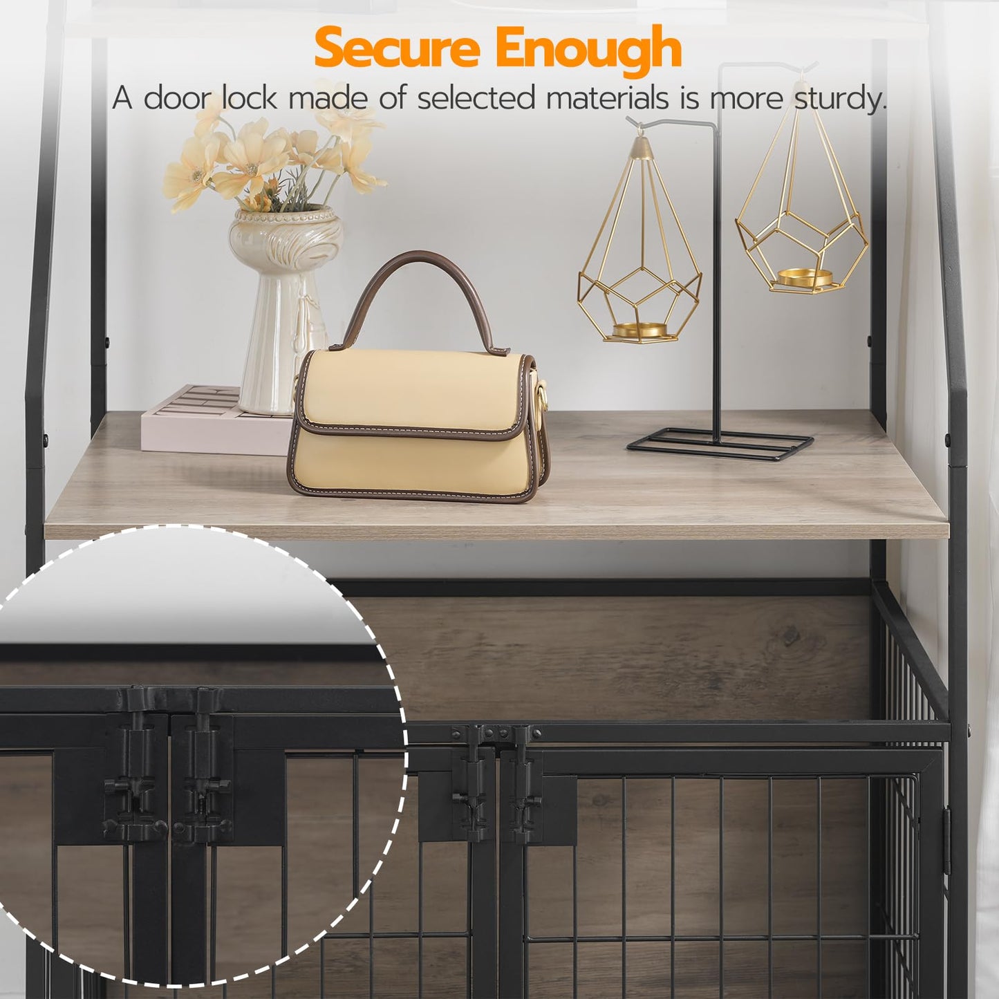 Dog Crate Furniture with Storage - 31.5" Heavy Duty, 3 Doors, Power Outlet