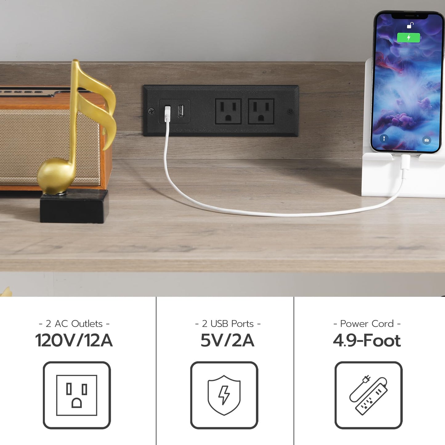 Dog Crate Furniture with Storage - 31.5" Heavy Duty, 3 Doors, Power Outlet
