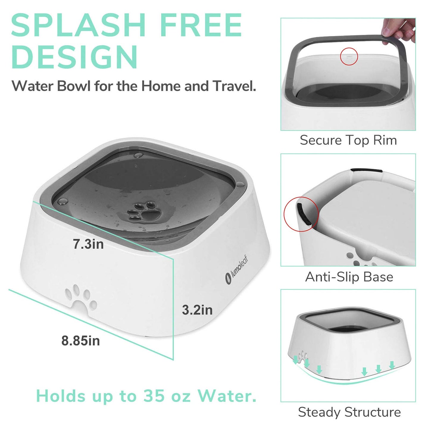 No-Spill Pet Bowl, Slow Water Feeder 35oz