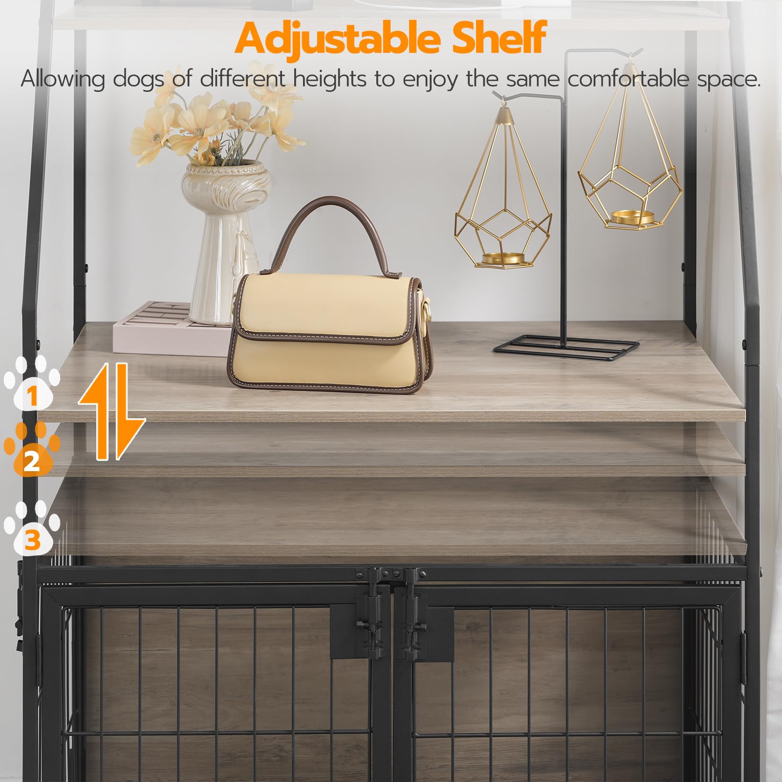 31.5" Dog Crate Furniture – Durable, Heavy Duty with Storage, 3 Doors, and Integrated Power Outlet.
