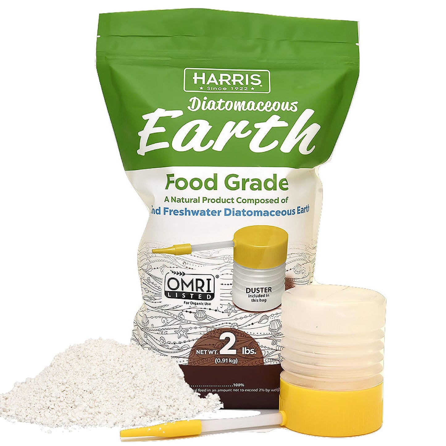 Harris Diatomaceous Earth 2lb with Duster - Natural pest control solution for home and garden, with easy-to-use duster.