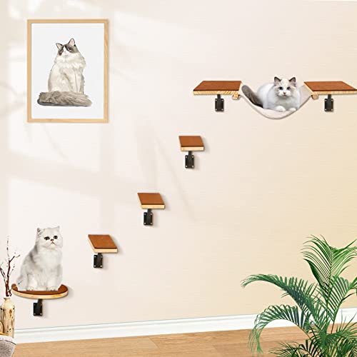70" Cat Wall Bridge - Sturdy Wall-Mounted Perch & Cloud Shelf for Climbing.