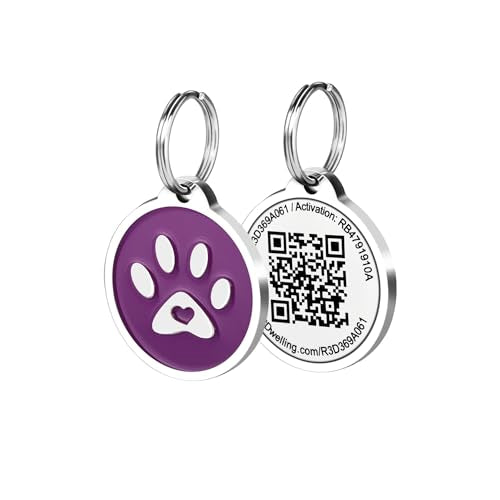 Premium QR Pet ID Tag - Purple Paw