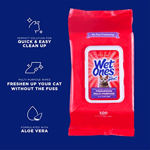 Freshening Cat Grooming Wipes with Aloe Vera | 100 ct Pouch