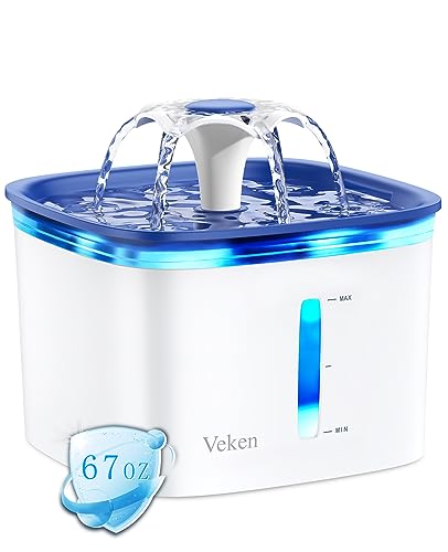 Veken 67oz/2L Pet Fountain, Automatic Cat Water Fountain Dog Water Dispenser with Replacement Filters for Cats, Dogs, Multiple Pets (Vivid Blue, Plastic)