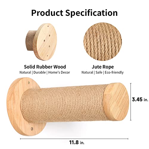 Cat Stairs Wall Mounted 11.8 Inch with Jute Scratching for Most Kitten, Medium and Large Cats, 2 of Pack