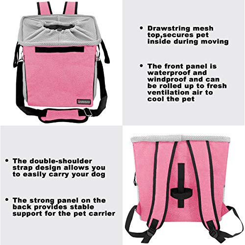 Pet Carrier Bicycle Basket Bag Pet Carrier/Booster Backpack for Dogs and Cats with Big Side Pockets,Comfy & Padded Shoulder Strap,Travel with Your Pet Safety(Pink)