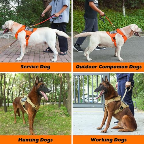 Tactical Dog Harness with Handle, No Pull Adjustable Military Heavy Duty Dog Harness, Chew Proof Dog Harness with All-Metal Buckle with 6 PCS Patch and Carry Pouch (Large, Coyote Brown)