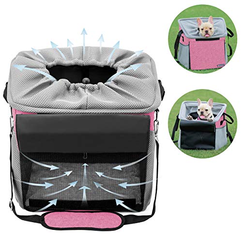 Pet Carrier Bicycle Basket Bag Pet Carrier/Booster Backpack for Dogs and Cats with Big Side Pockets,Comfy & Padded Shoulder Strap,Travel with Your Pet Safety(Pink)