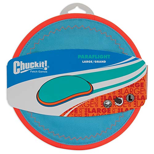 ChuckIt! Paraflight Flying Disc Dog Toy, Large (9.75"), Orange And Blue