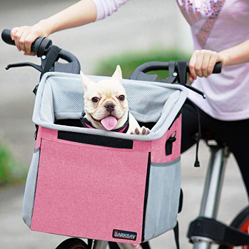 Pet Carrier Bicycle Basket Bag Pet Carrier/Booster Backpack for Dogs and Cats with Big Side Pockets,Comfy & Padded Shoulder Strap,Travel with Your Pet Safety(Pink)