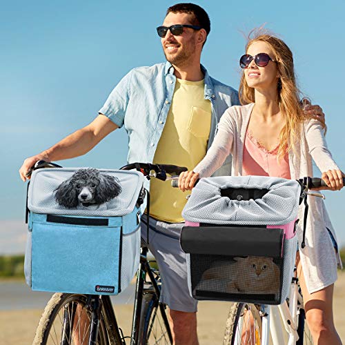 Pet Carrier Bicycle Basket Bag Pet Carrier/Booster Backpack for Dogs and Cats with Big Side Pockets,Comfy & Padded Shoulder Strap,Travel with Your Pet Safety(Pink)