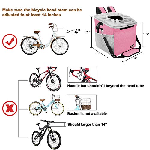 Pet Carrier Bicycle Basket Bag Pet Carrier/Booster Backpack for Dogs and Cats with Big Side Pockets,Comfy & Padded Shoulder Strap,Travel with Your Pet Safety(Pink)