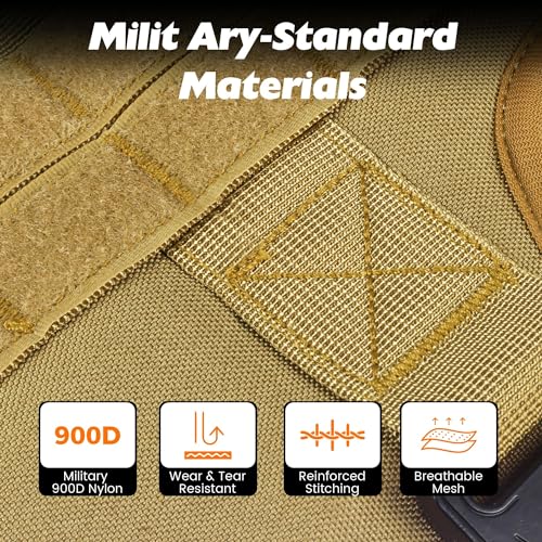 Tactical Dog Harness with Handle, No Pull Adjustable Military Heavy Duty Dog Harness, Chew Proof Dog Harness with All-Metal Buckle with 6 PCS Patch and Carry Pouch (Large, Coyote Brown)