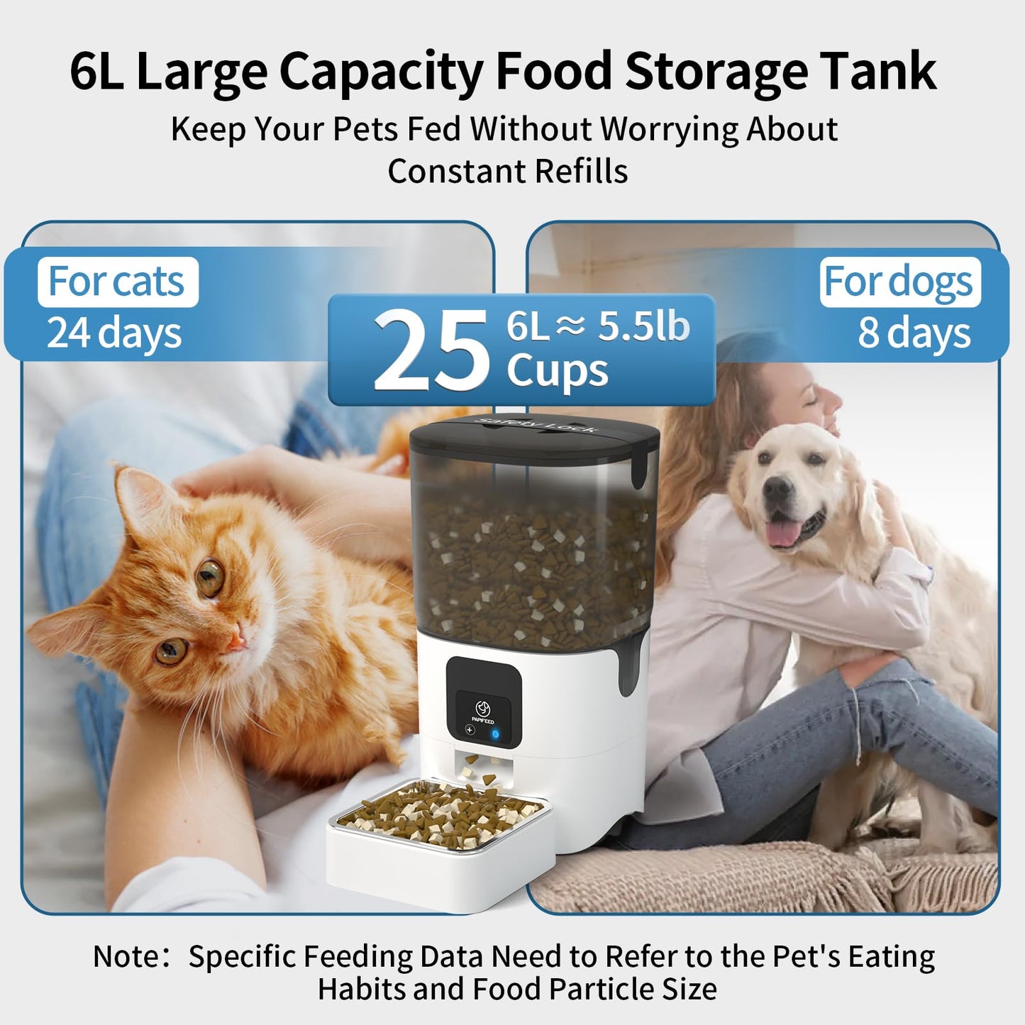 Papifeed Automatic Smart 5G WiFi Cat & Dog Feeder with Alexa & Multi Pet Feeding