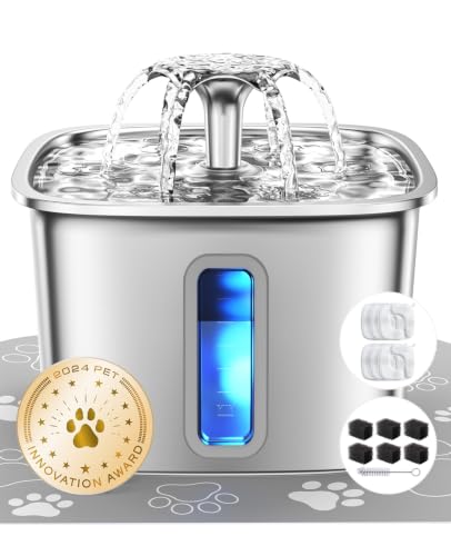 Veken Stainless Steel Cat Water Fountain 108oz — Fresh, Quiet, Filtered Water Cats Actually Drink