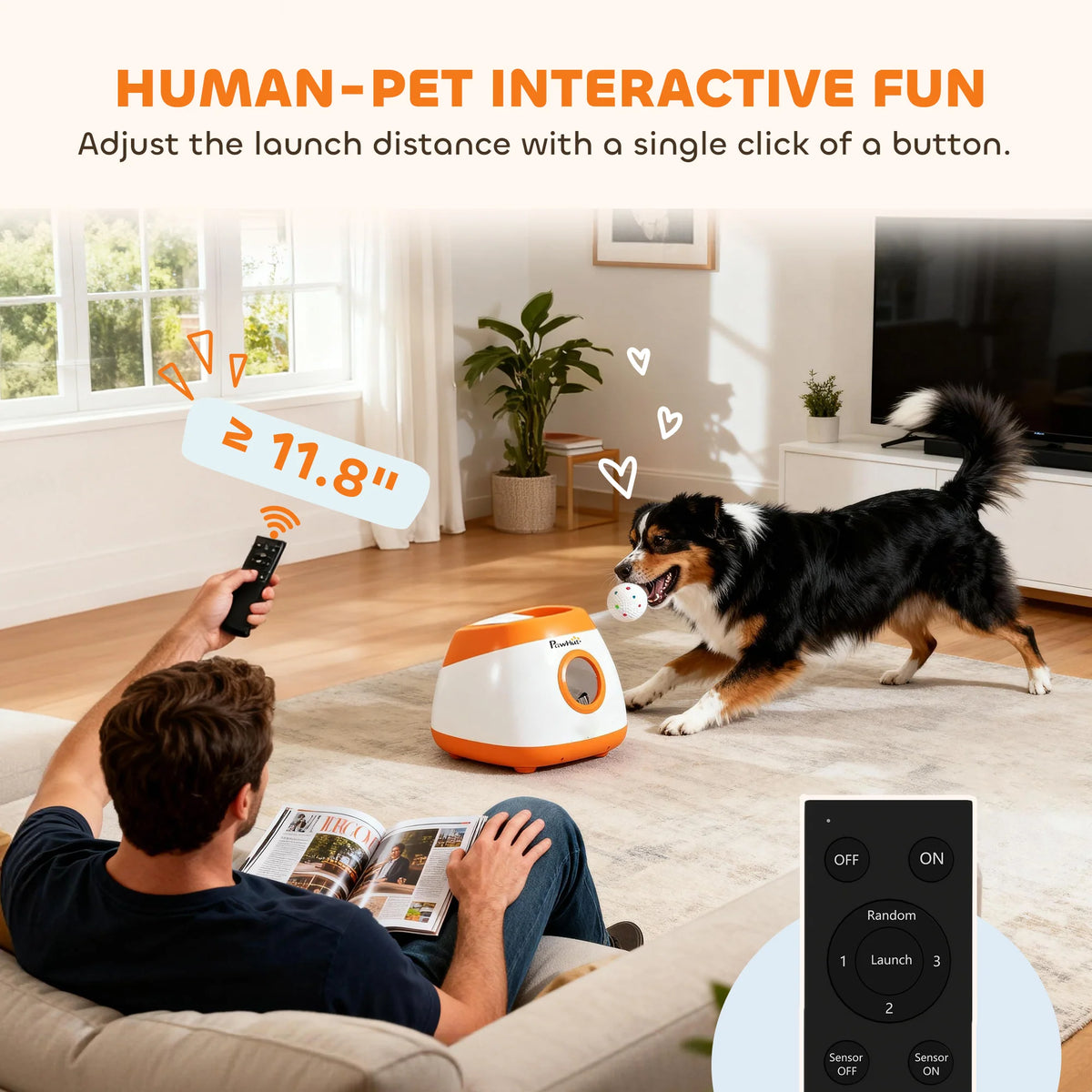 Automatic Dog Ball Launcher with 26-80 FT Distance, Automatic Ball Launcher for Medium and Large Dogs, Orange