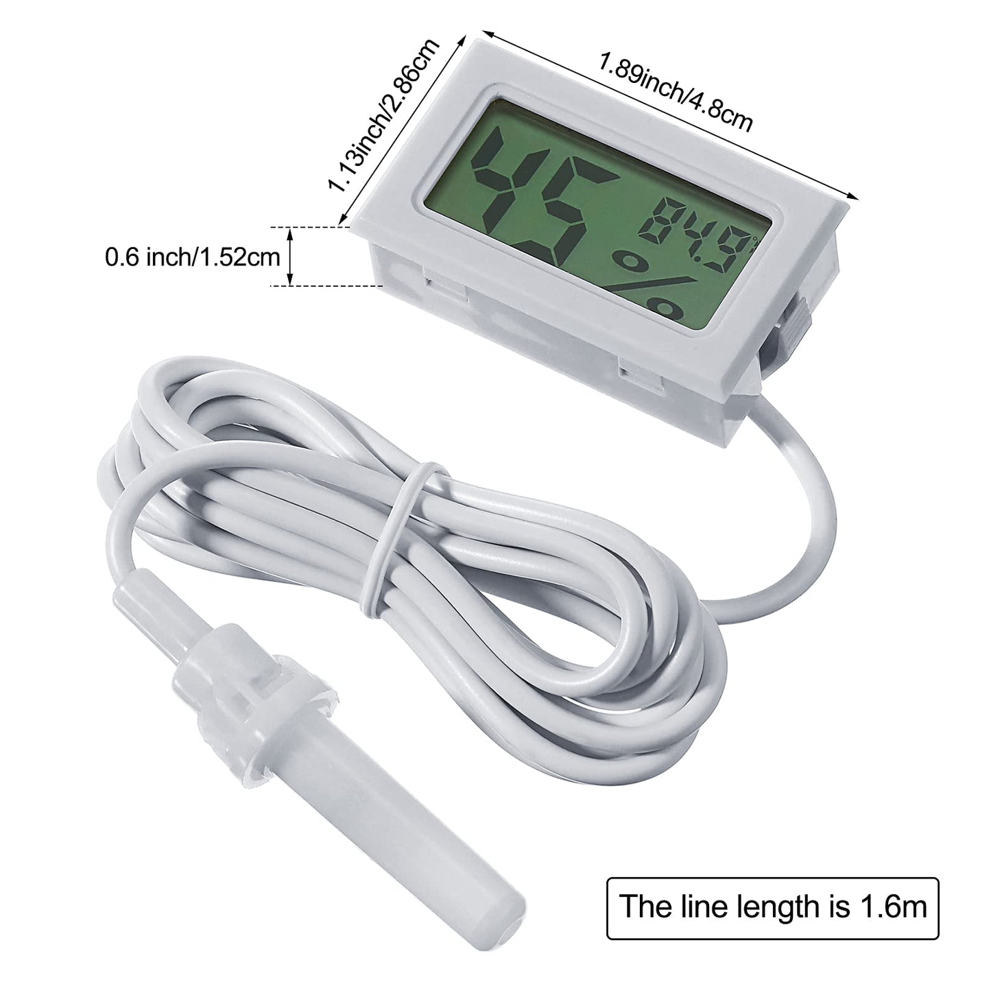 Mini Digital Temperature Humidity Meter Gauge with Probe Gauge LCD w/ Fahrenheit Display Thermometer Hygrometer for Incubator Reptile Plant Greenhouse Chicken Coop Garden(White, 3 Pieces)