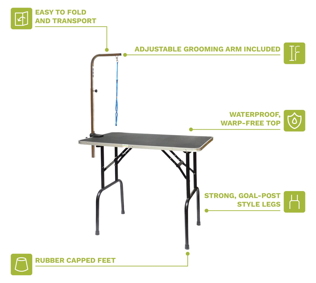 Go Pet Club - 30 Inch Professional Dog Grooming Table - Foldable, Adjustable Arm, Portable, Non-Slip - Black