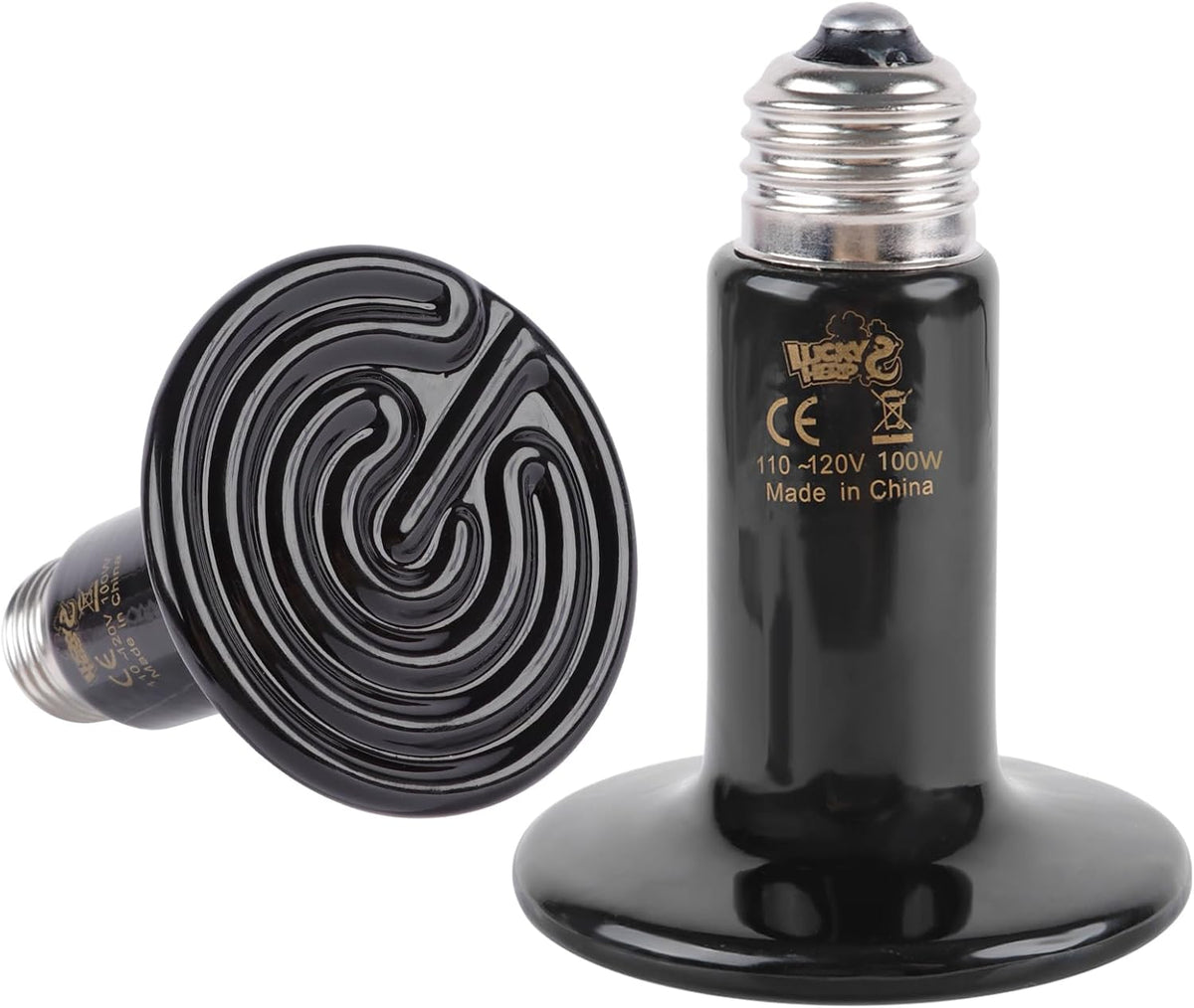 LUCKY HERP 100W Ceramic Heat Emitter (2-Pack) — Heat Without Light, Day & Night