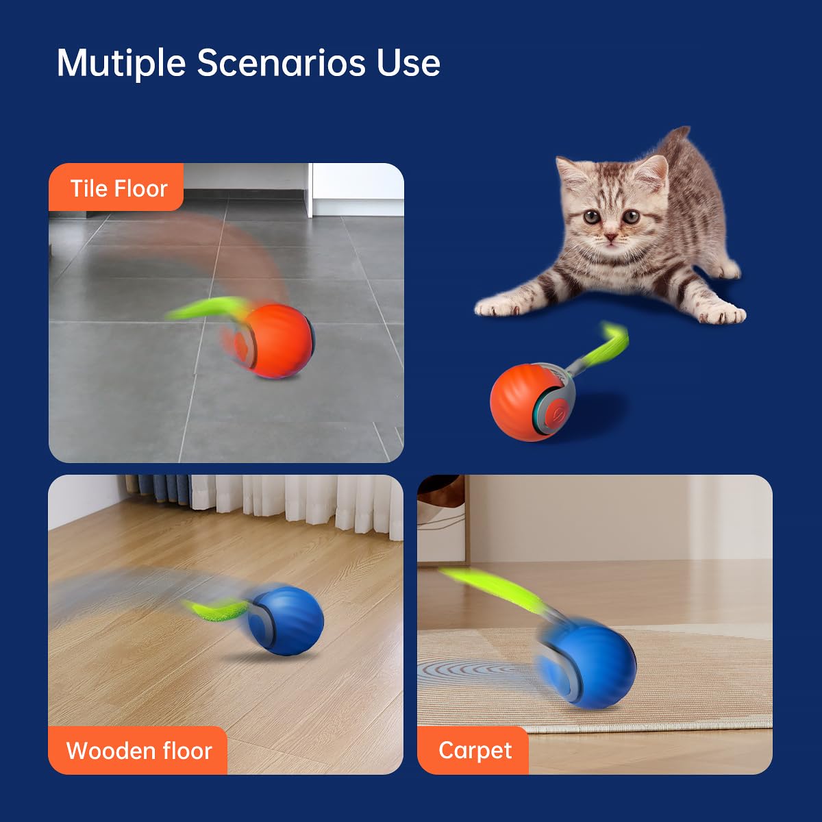 Upgraded Turbo Smart Interactive Cat Toy Ball 3.0 with Tail Enrichment Toy