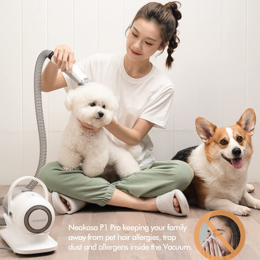 neabot Neakasa P1 Pro Pet Grooming Kit & Vacuum Suction 99% Professional Pet Hair Clippers with 5 Grooming Tools