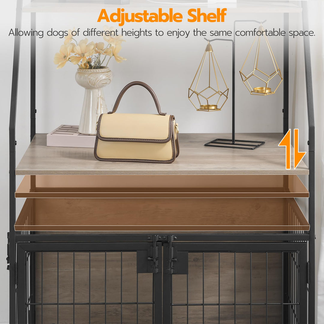 Dog Crate Furniture with Storage Shelves, Duty Dog Crate  31.5 Inch Heavy with Power Outlet for Small Medium Dogs Three Doors