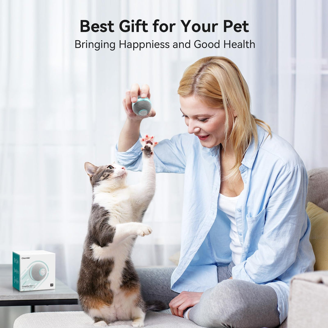 Smart Interactive Automatic Cat Toy for Cat or Kittenbwith Lights and Bell-Grey