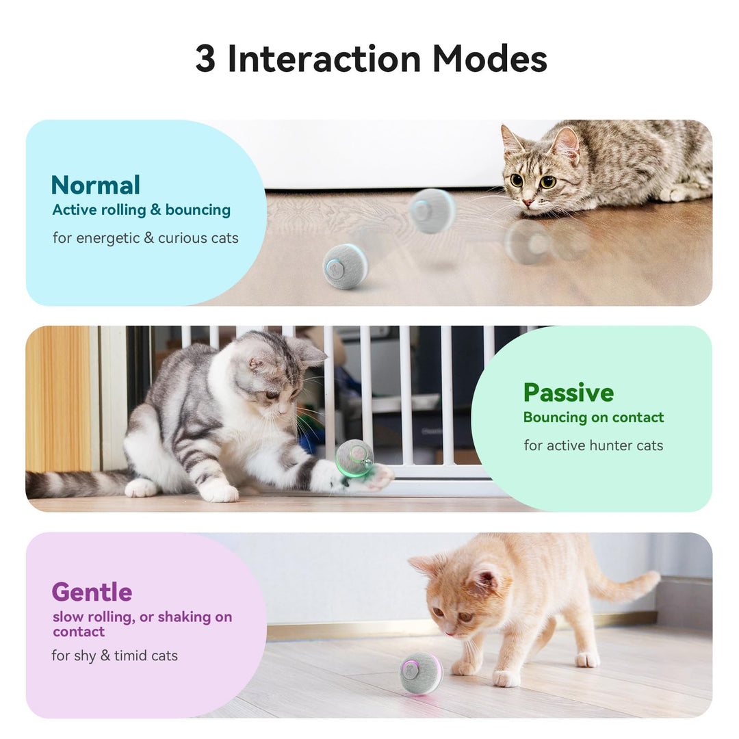 Smart Interactive Automatic Cat Toy for Cat or Kittenbwith Lights and Bell-Grey