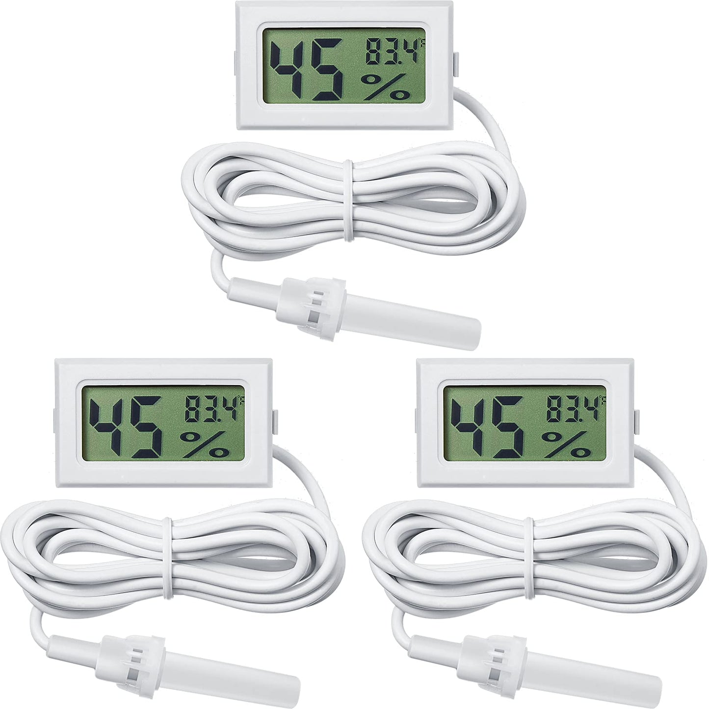Mini Digital Temperature Humidity Meter Gauge with Probe Gauge LCD w/ Fahrenheit Display Thermometer Hygrometer for Incubator Reptile Plant Greenhouse Chicken Coop Garden(White, 3 Pieces)