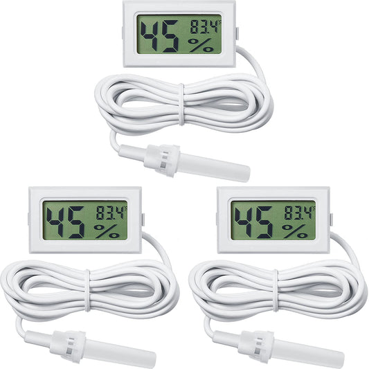 Mini Digital Temperature Humidity Meter Gauge with Probe Gauge LCD w/ Fahrenheit Display Thermometer Hygrometer for Incubator Reptile Plant Greenhouse Chicken Coop Garden(White, 3 Pieces)