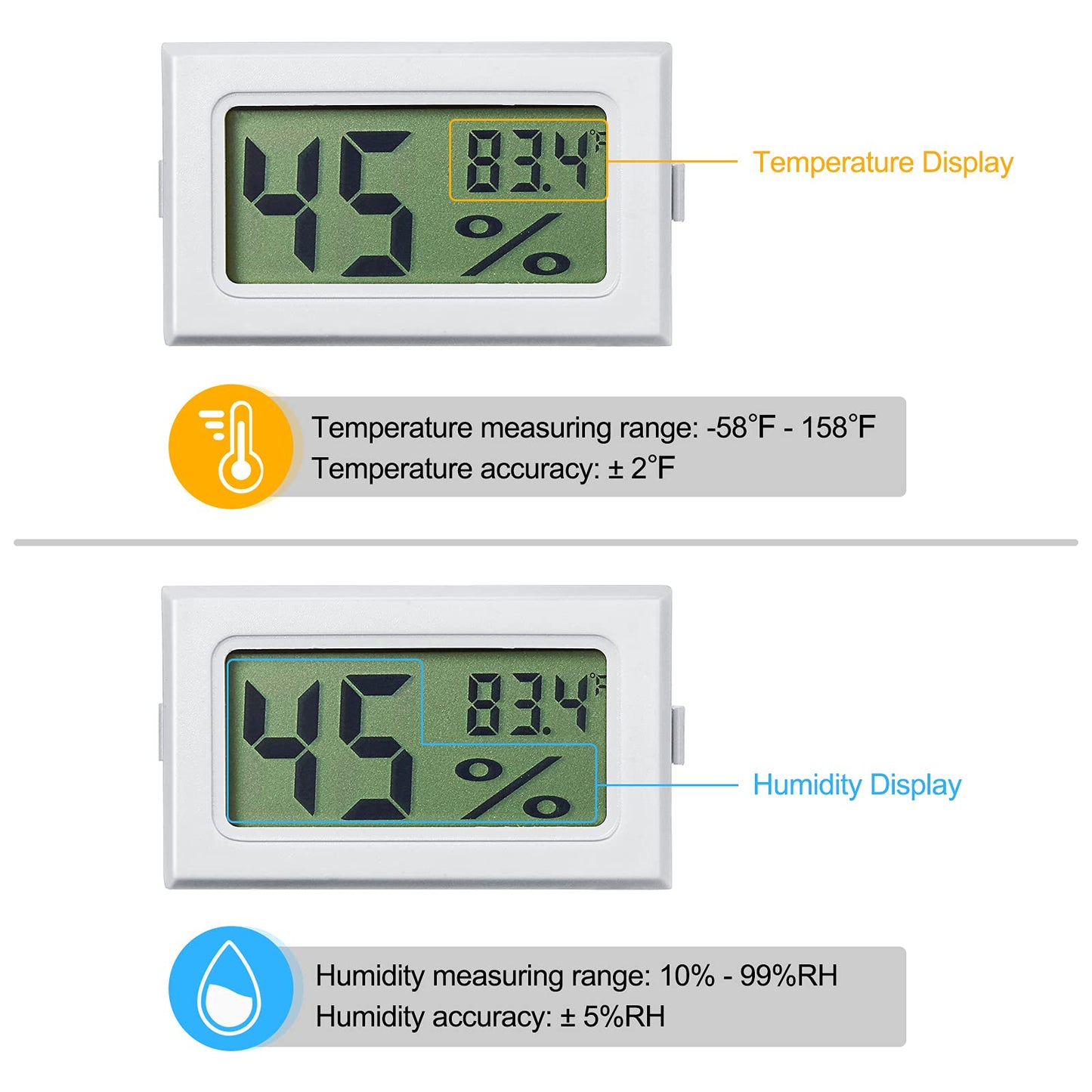 Mini Digital Temperature Humidity Meter Gauge with Probe Gauge LCD w/ Fahrenheit Display Thermometer Hygrometer for Incubator Reptile Plant Greenhouse Chicken Coop Garden(White, 3 Pieces)