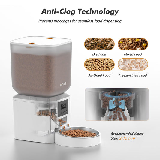 Automatic Cat Food Dispenser - Large capacity with timed feeding, 6 meals/day, and easy-to-use LCD screen.