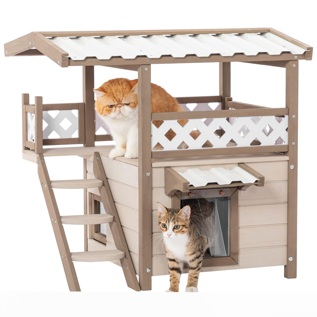 Outdoor Weatherproof 2-Story Cat House with Scratchboard