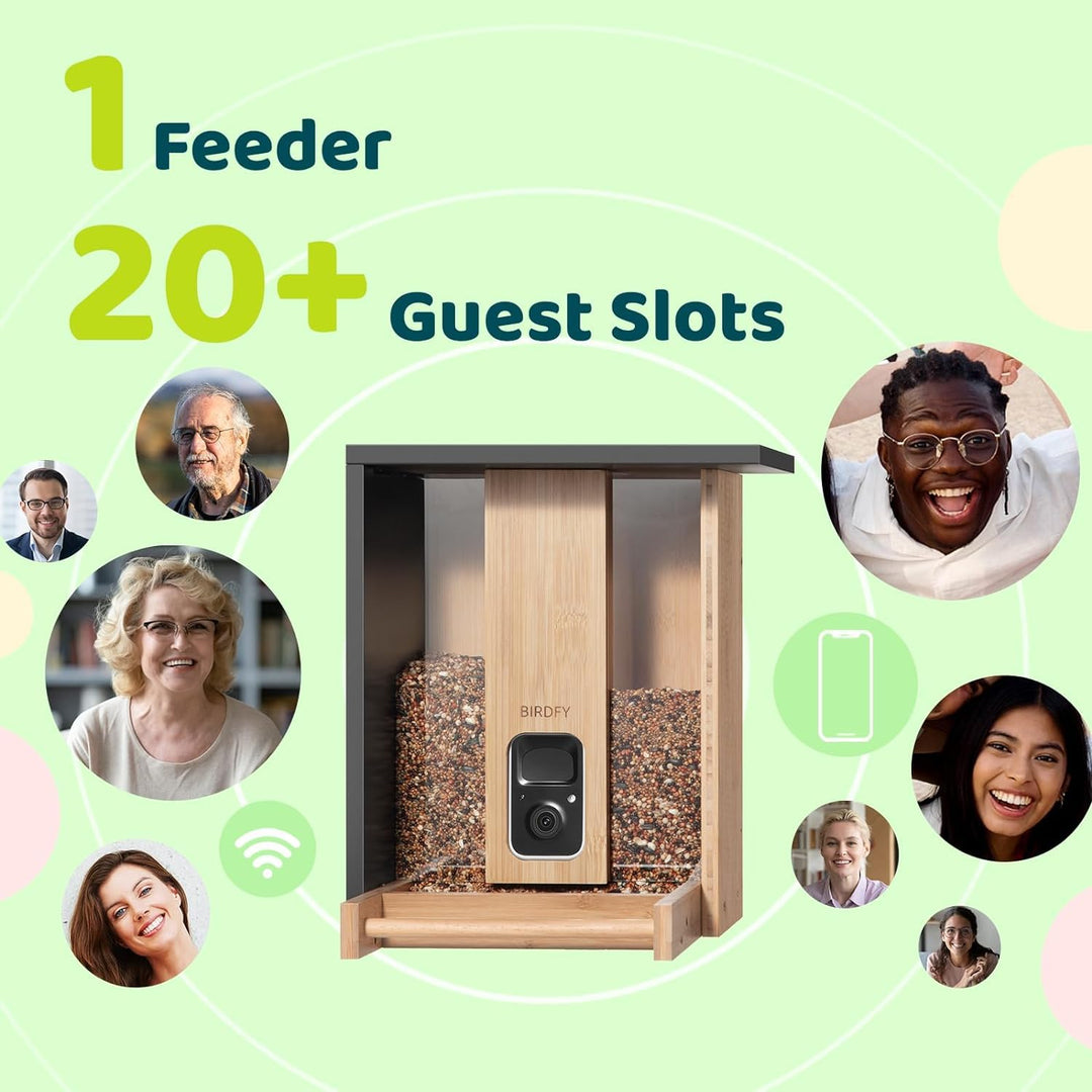 AI bird feeder identifying over 6,000 bird species with free cloud storage invite guest to join you