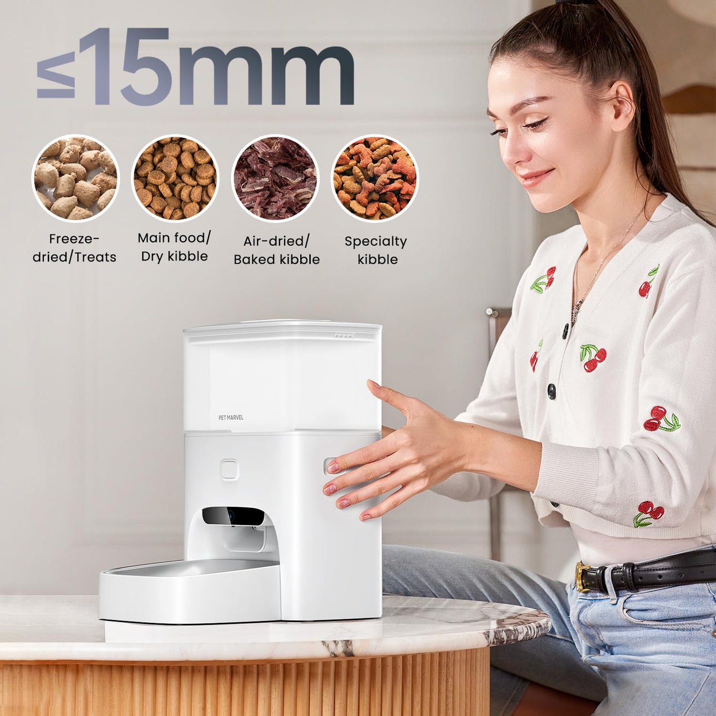 Smart PET MARVEL Automatic Pet Feeder - Includes 1080P camera, WiFi, two-way audio, and motion detection for pet care and communication.