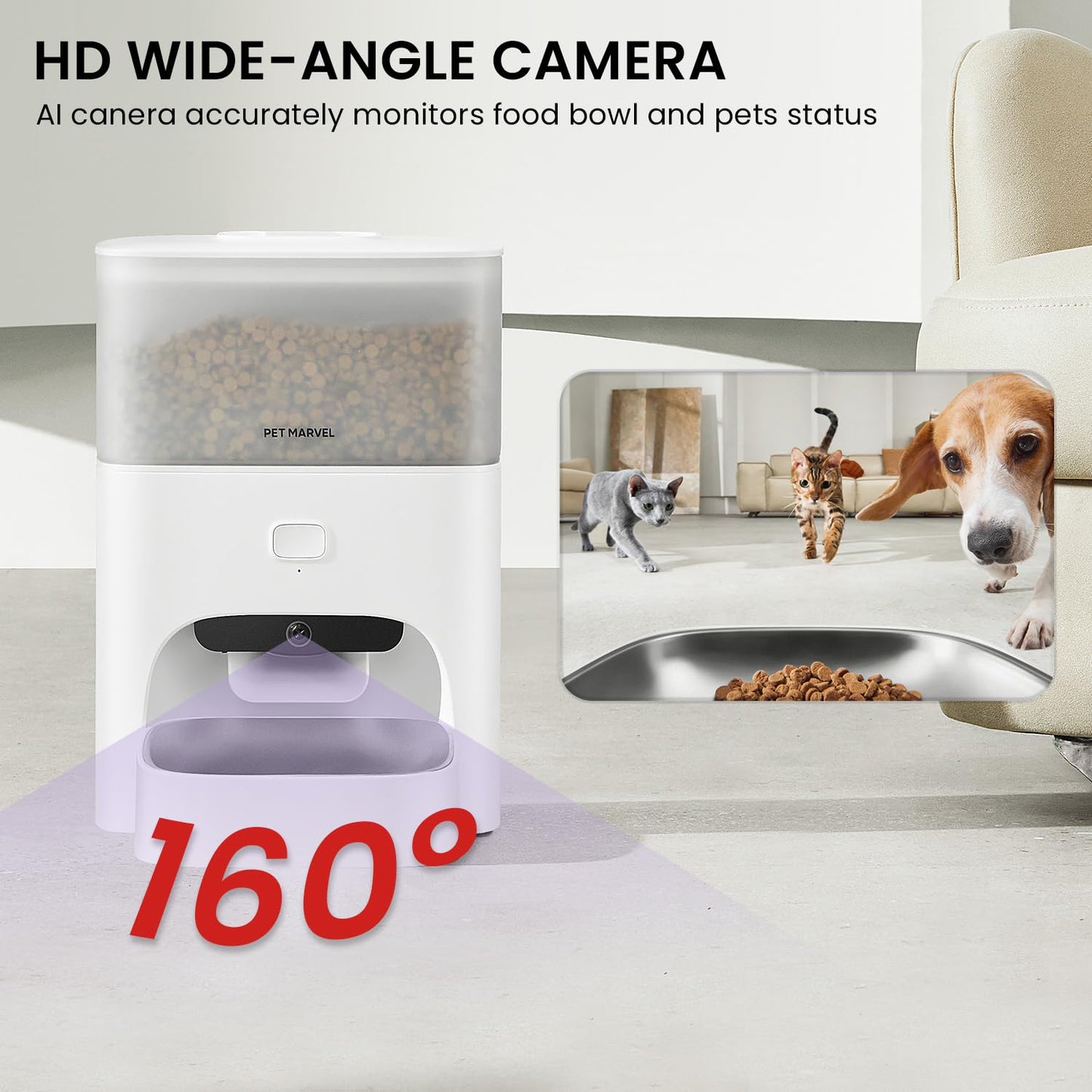 PET MARVEL Automatic Pet Feeder - 1080P Camera, WiFi, 2-Way Audio, Motion Detection