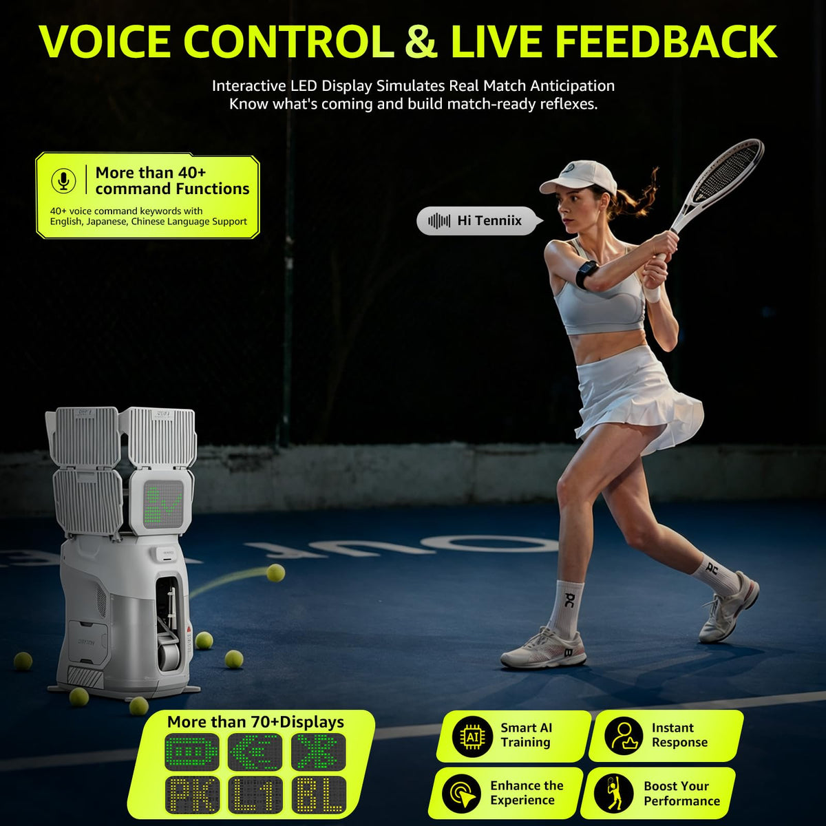 TENNIIX Basic Portable AI Tennis Ball Machine & Robot – Voice & App Controlled, 18.7 lbs, Gray