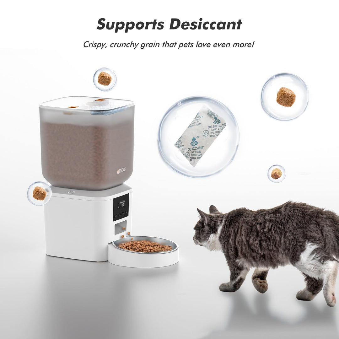 Large Capacity Automatic Cat Food Dispenser with LCD Screen, Large Food Tray, Battery Operated and Timed, Up to 50 Portions 6 Meals Per Day