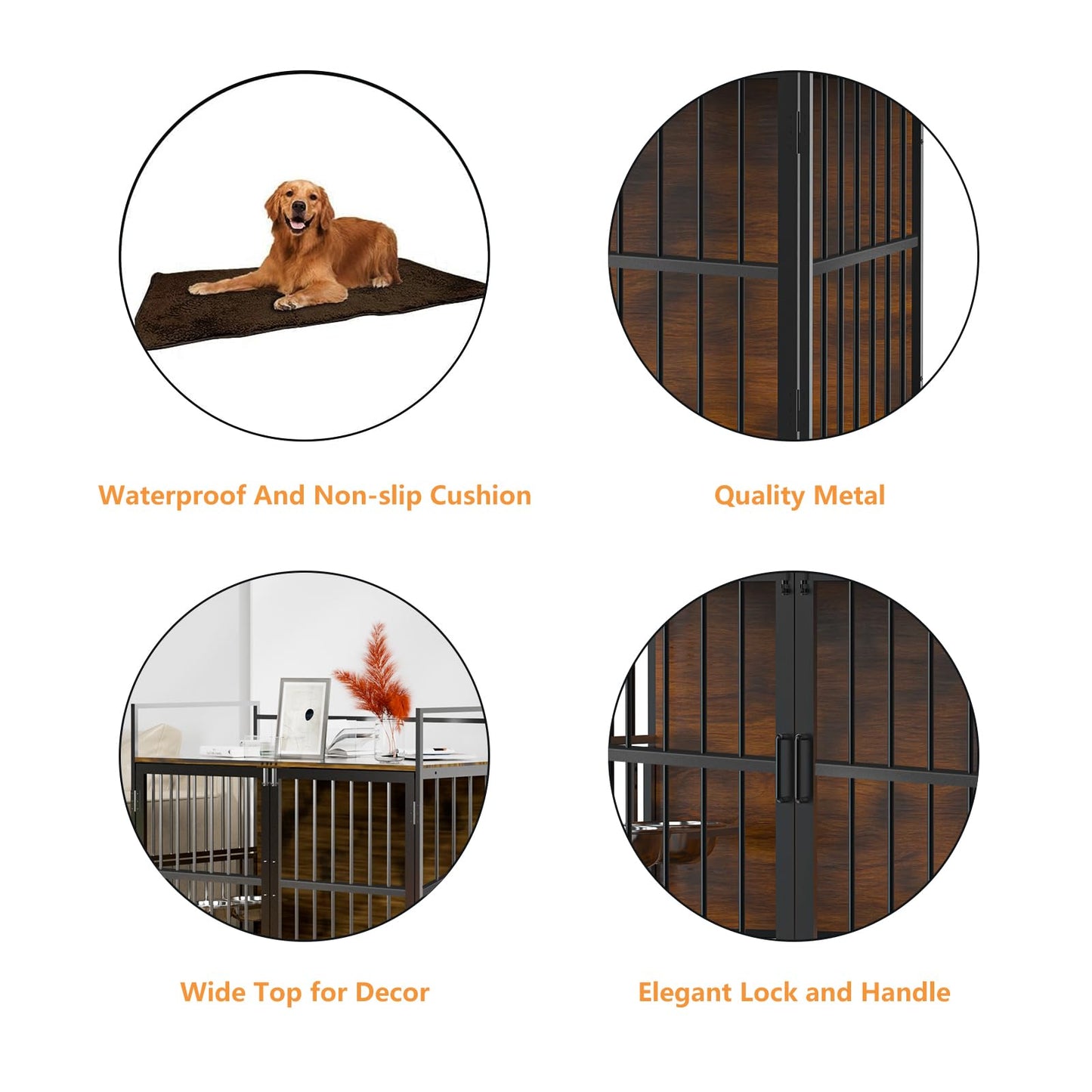 Large Dog Furniture-Style Crate with 360° & Adjustable Raised Feeder, 2 Bowls