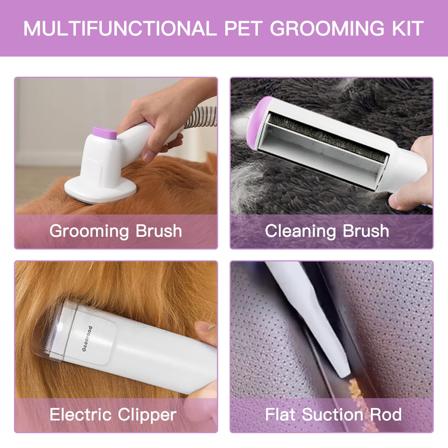 Dog Hair Vacuum Grooming Kit 2.5L Ideal for Shedding Dogs & Cats at Home Cleaning Tools