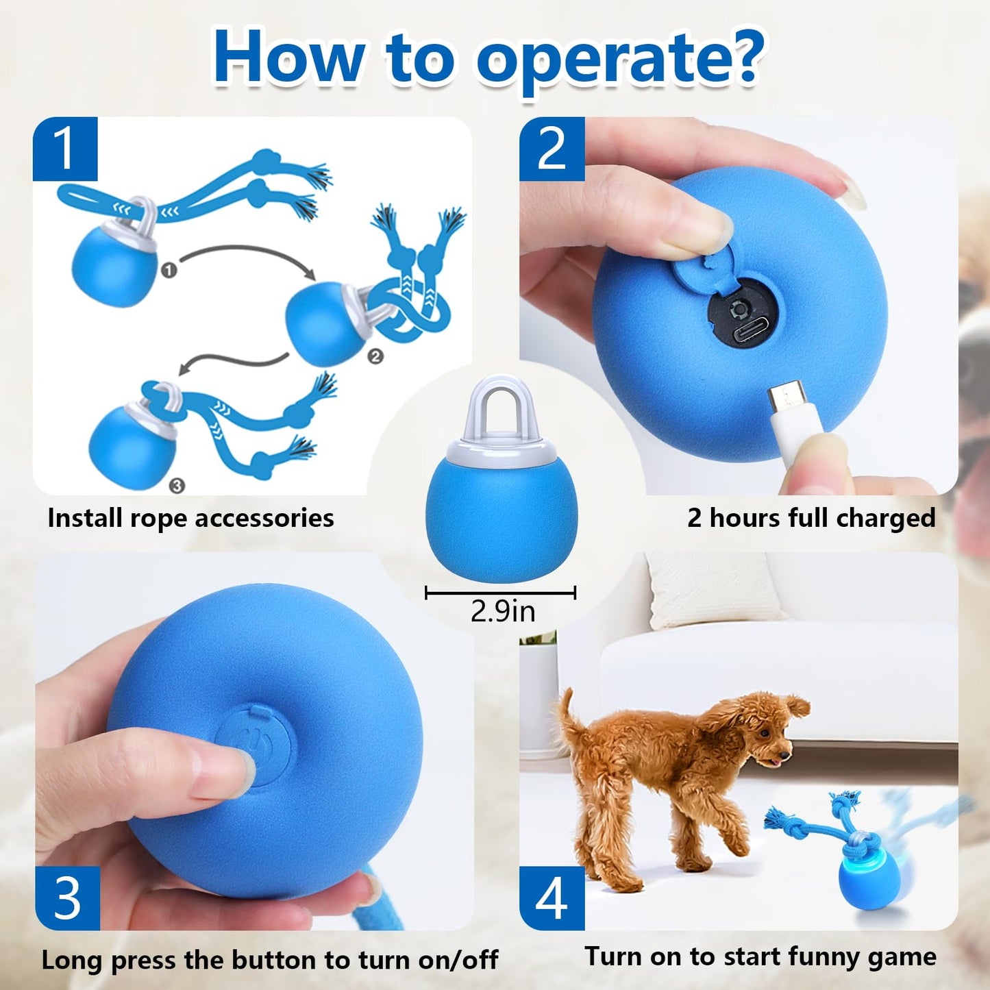 Smart Rolling Dog Toy with Moving String for Mental Stimulation and Play