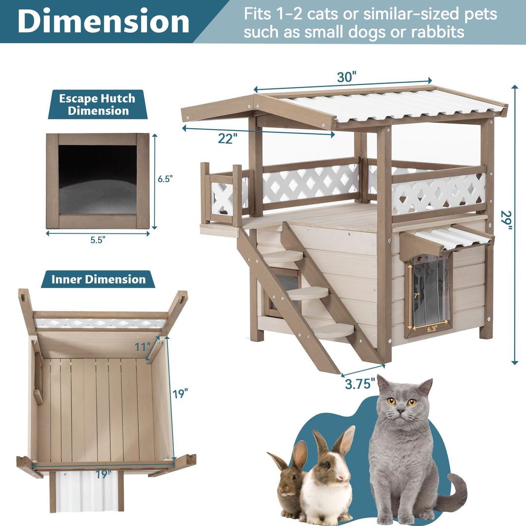 Outdoor Weatherproof 2-Story Cat House with Scratchboard