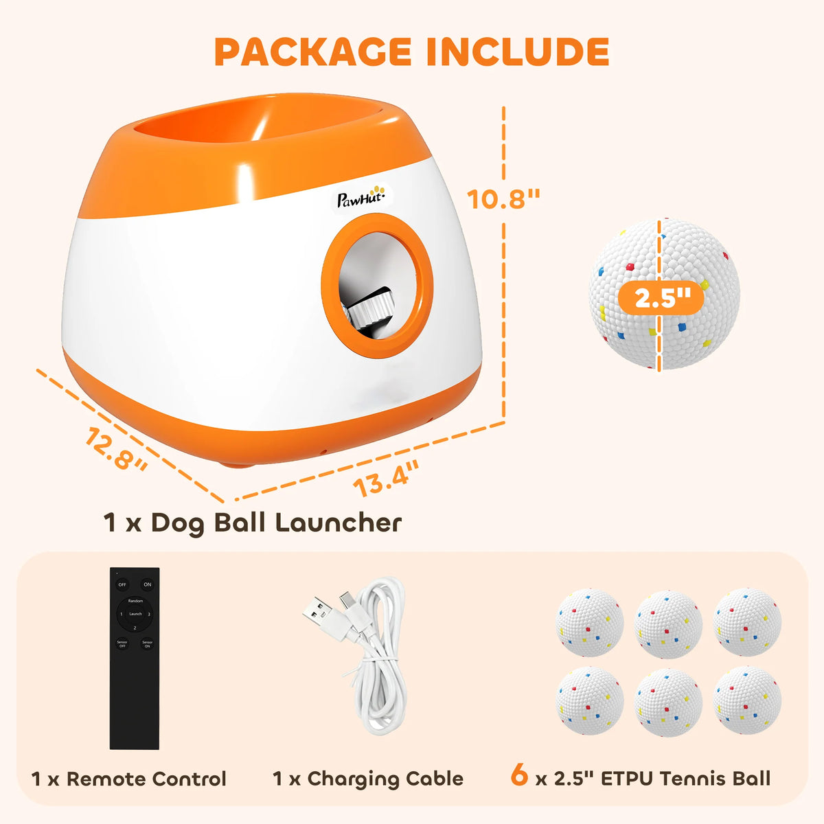 Automatic Dog Ball Launcher with 26-80 FT Distance, Automatic Ball Launcher for Medium and Large Dogs, Orange