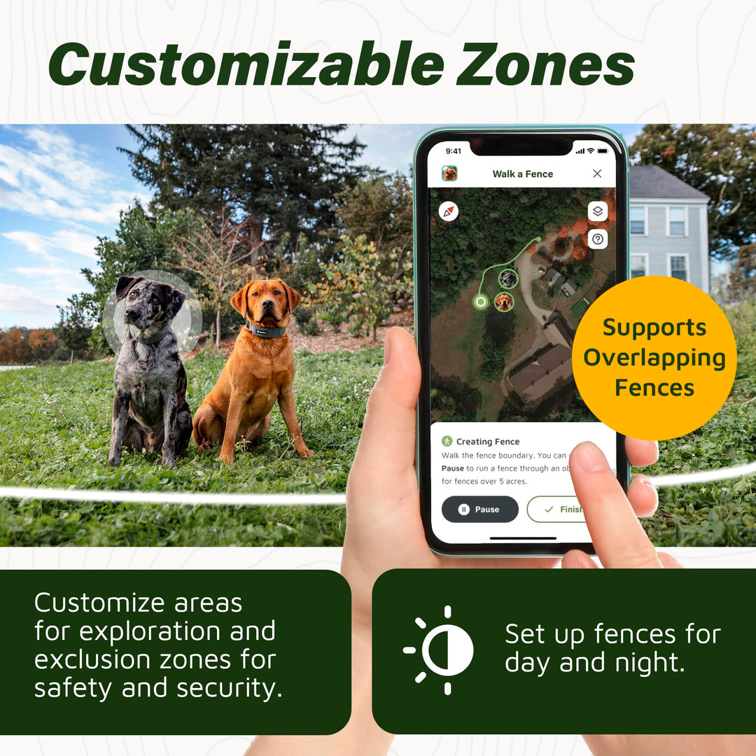 SpotOn GPS Dog Fence-App Based Wireless Waterproof Dog Fence Collar 128 Satellite Network GPS Dog Fence System