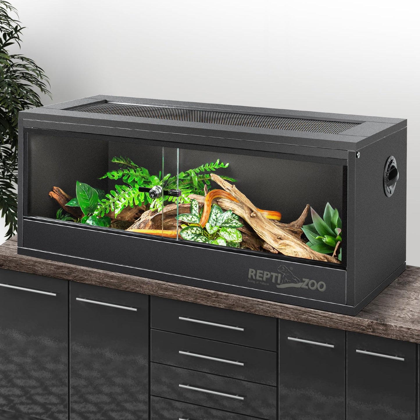 REPTI ZOO 20 Gallon PVC Reptile Tank, 30x12x12 inch Reptile Terrarium for Crested Gecko Frog Lizard Snake Turtle Hermit Crab, Leopard Gecko Enclosure with Sliding Door & Screen Ventilation