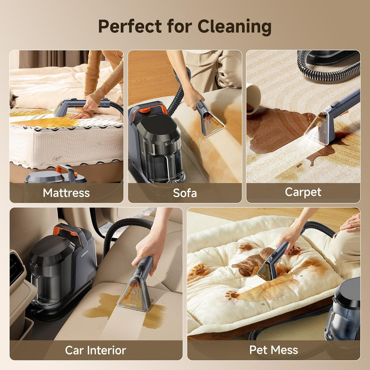UWANT Y100 Portable Carpet & Upholstery Spot Cleaner — 18KPa High-Suction Deep Stain Remover for Cars, Sofas & Rugs
