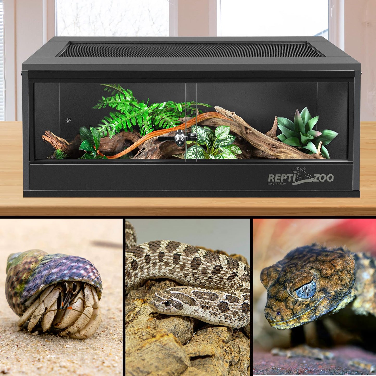 REPTI ZOO 20 Gallon PVC Reptile Tank, 30x12x12 inch Reptile Terrarium for Crested Gecko Frog Lizard Snake Turtle Hermit Crab, Leopard Gecko Enclosure with Sliding Door & Screen Ventilation
