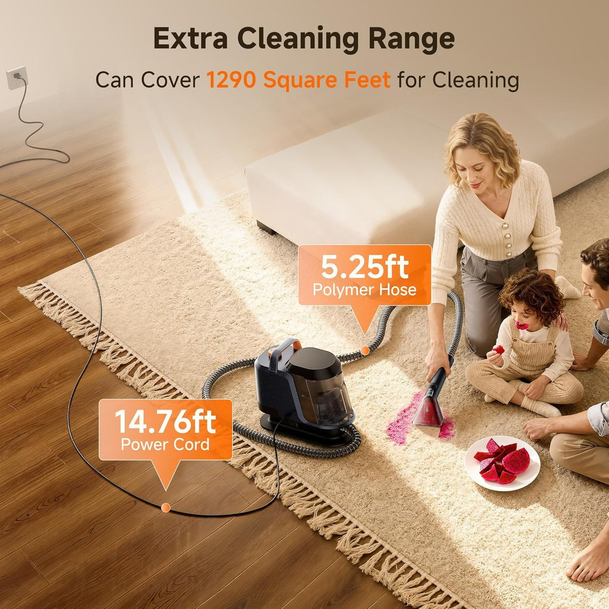 UWANT Y100 Portable Carpet & Upholstery Spot Cleaner — 18KPa High-Suction Deep Stain Remover for Cars, Sofas & Rugs